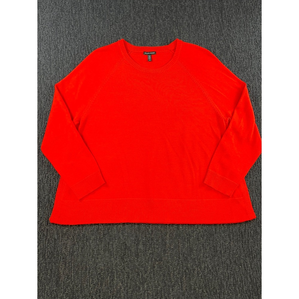 Eileen Fisher Womens Red 100% Merino Wool Raglan Sleeve Crew Neck Sweater M